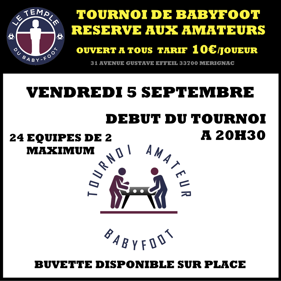 Lire la suite à propos de l’article Tournoi de babyfoot amateur du vendredi 5 septembre 2025 – Inscriptions ouvertes